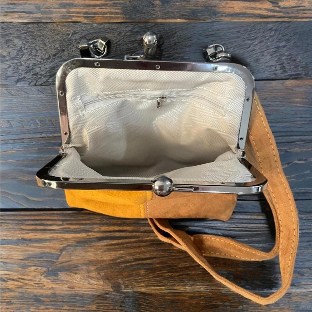 NEW Vintage Retro French Small Square Crossbody Bag Purse Colorblock Faux Suede - Picture 5 of 6